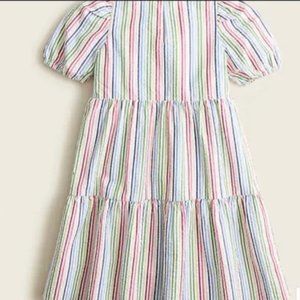 Crewcuts Girls' Puff-Sleeve Dress in Rainbow Seersucker - Size 5 🌈